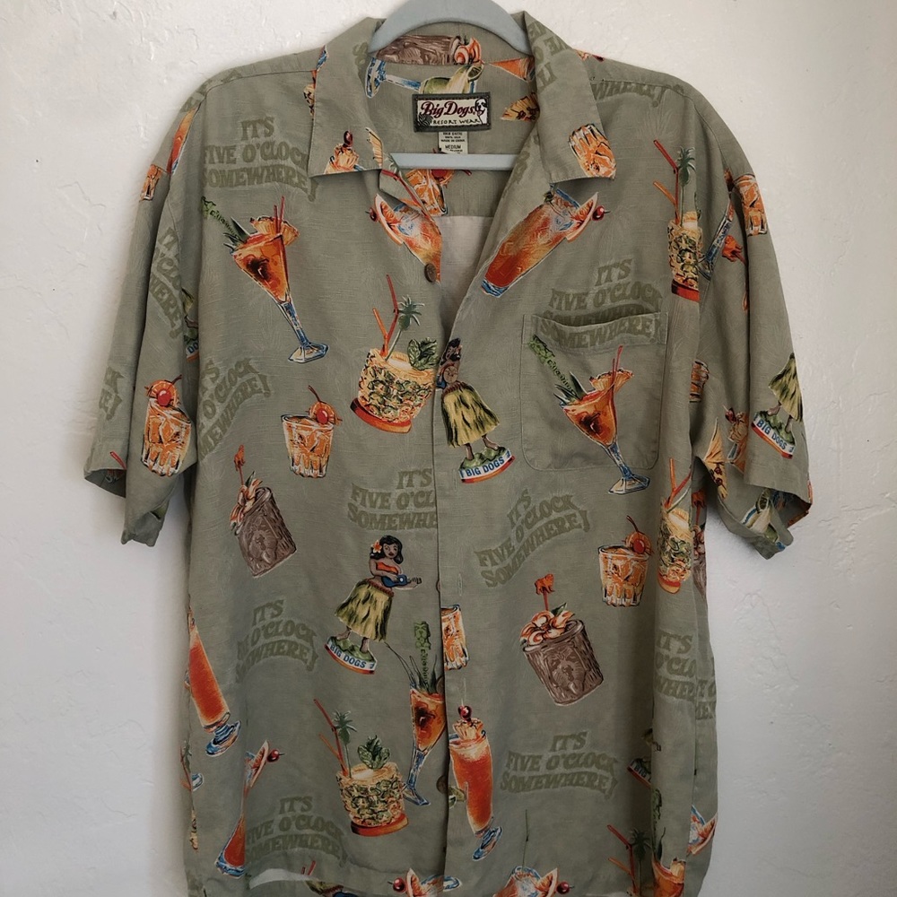 Big Dogs Hawaiian style button down shirt. 100% silk. Medium but fits loose
